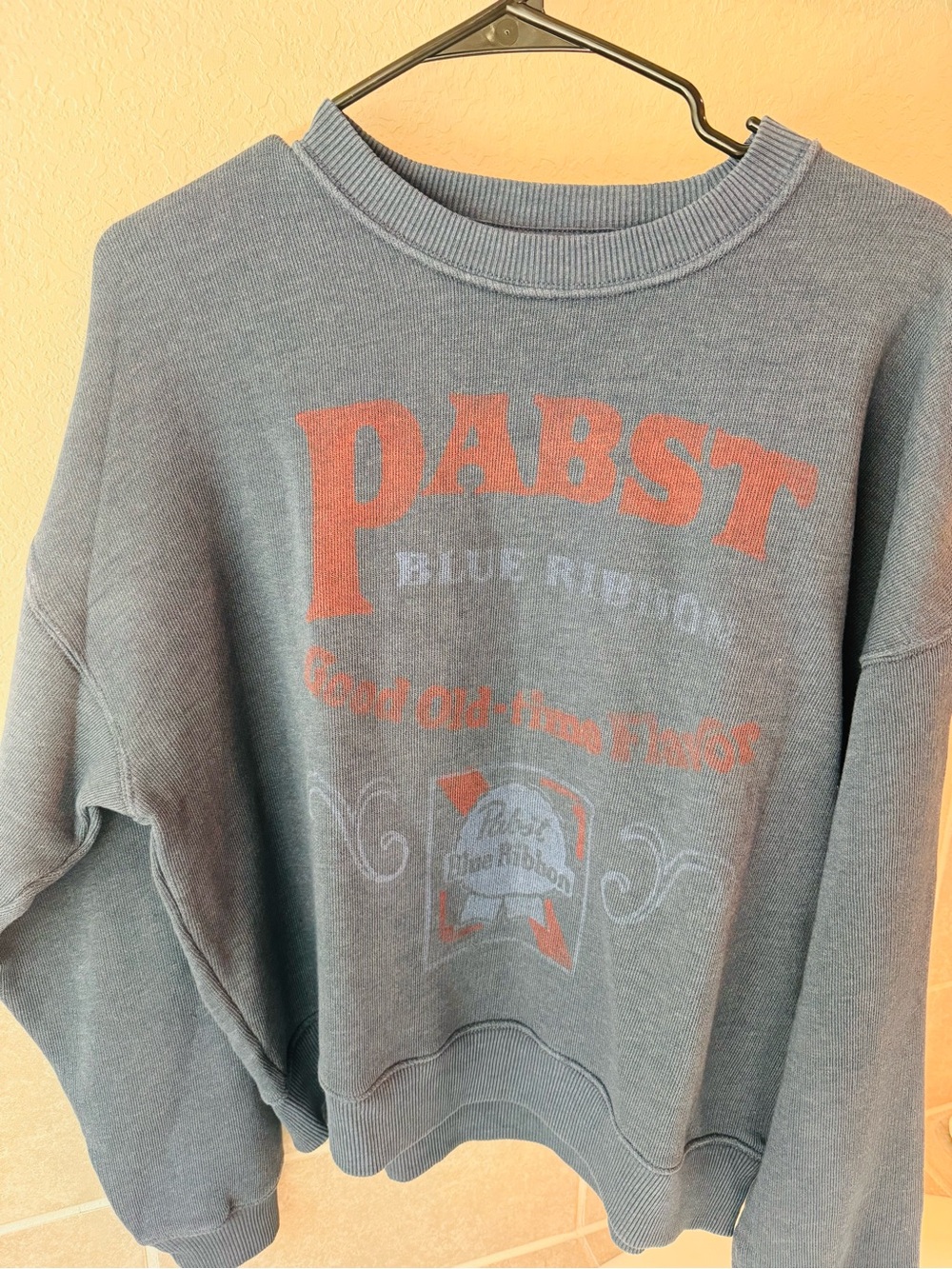 American Eagle Outfitters Faded Blue Crewneck with Orange Logo